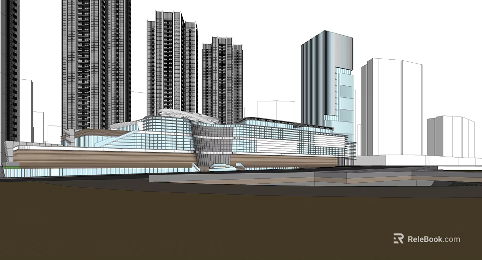 Modern Office Building Exterior With Glass Curtain Walls And Tall Buildings Surroundings 3d model 