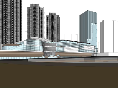 Modern Office Building Exterior With Glass Curtain Walls And Tall Buildings Surroundings 3d model
