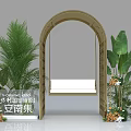 Modern Minimalist Outdoor Photo Check-in Spot With Archway Green Plants And Floral Arrangements