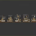 3D Miniature Village Model with Neatly Arranged Small Houses Dark Roofs and Green Ground