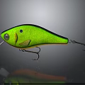 Green Mesh Texture Fishing Lure With Yellow Accents And Fish Hooks