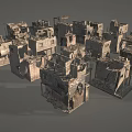Detailed Ruined Building Structure 3D Models with Weathered Textures for Scenery Construction