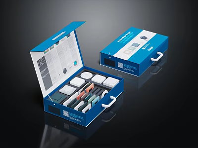 Decorative Ornament Set with Two Blue Boxes Open Case and Compartments Inside Ornaments 3d model