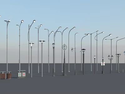 Outdoor Lights With Variety of Street Lamp Designs in Open Outdoor Setting 3d model