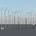 Outdoor Lights With Variety of Street Lamp Designs in Open Outdoor Setting