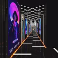 Modern KTV Corridor Interior Design With Neon Lights And Purple Blue Lighting