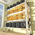 Metal Storage Shelf With Thickened Structure Strong Load Capacity And Black Dumbbell Plates