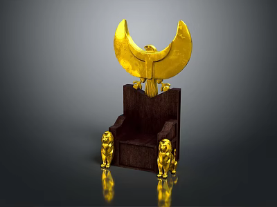 Intricate Golden Eagle Decor On Dark Wooden Chair With Lion Statues 3d model