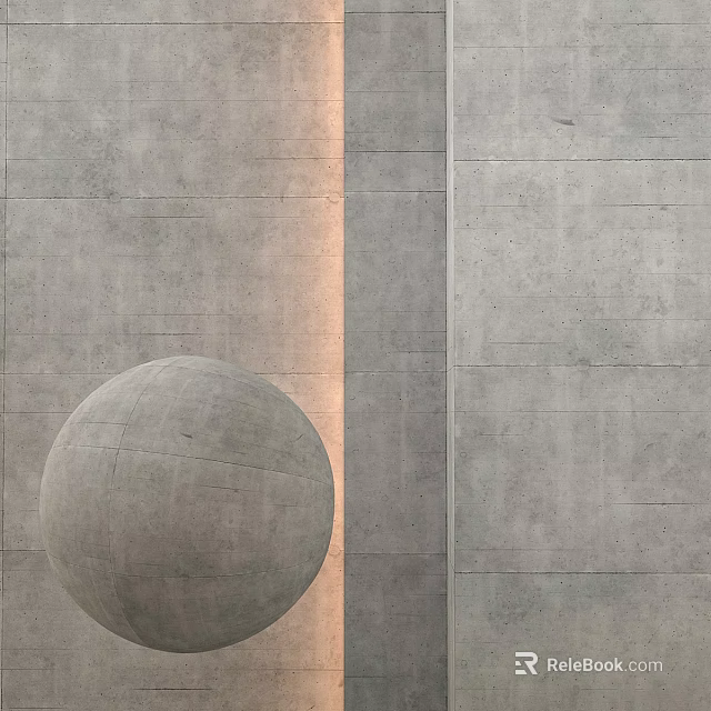 Textured Gray Concrete Wall Displaying Spherical Sculpture With Subtle Light Effect 3d model 