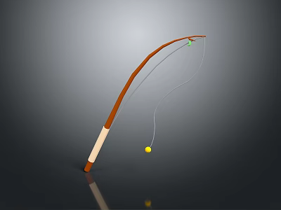 Household Fishing Rod With Brown Body White Handle Line And Yellow Ball 3d model