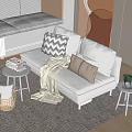 modern double sofa cream double sofa 3d model