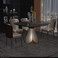 Modern Round Dining Table Set With Marble Top And Upholstered Chairs Brown Backrest White Seat