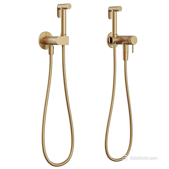 Modern Gold Handheld Shower Head with Flexible Hose and Wall Mount 3d model 