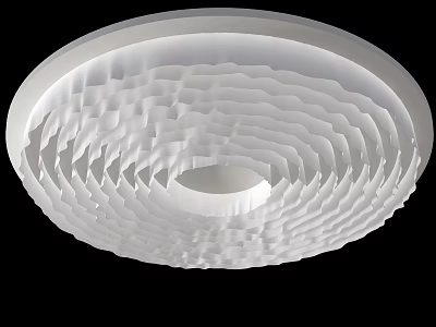 Elegant Modern Circular Ceiling with White Wavy Layered Design and Lighting 3d model