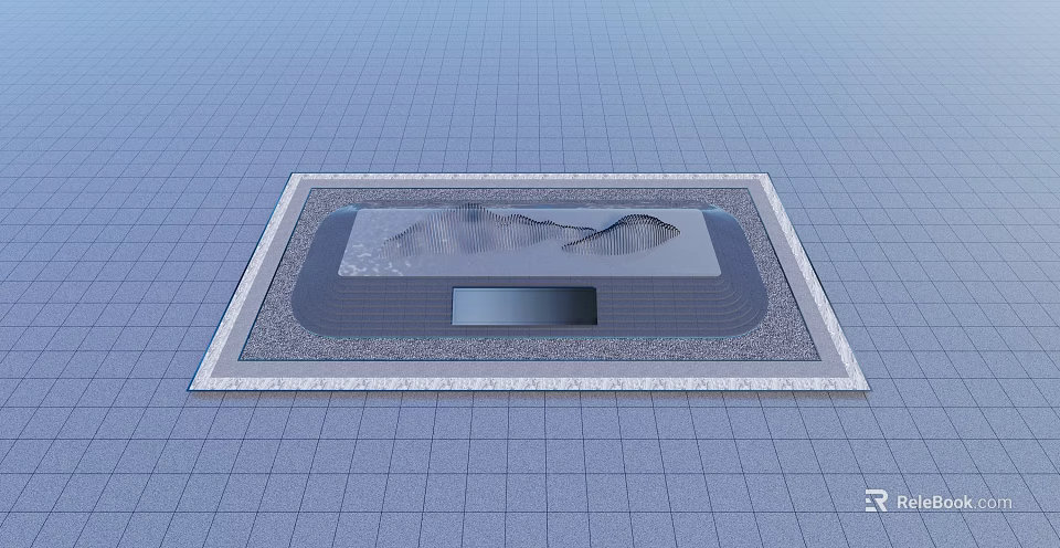 Square Water Fountain Design With Gray Border And Mountain Shaped Bottom Pool 3d model 