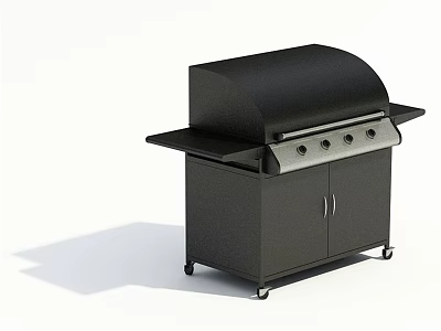 Black Outdoor Grill With Wheeled Cabinet Base Side Table And Control Panel 3d model