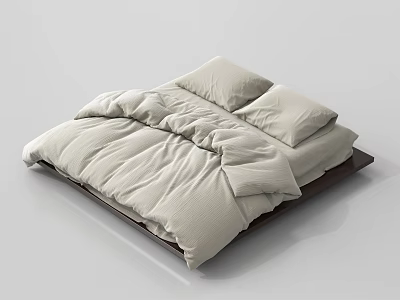 Minimalist Light Beige Bed Linen Set With Soft Comforter And Pillows 3d model