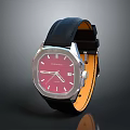 Elegant Wristwatch With Pink Dial Black Leather Strap Square Case Silver Bezel And Date