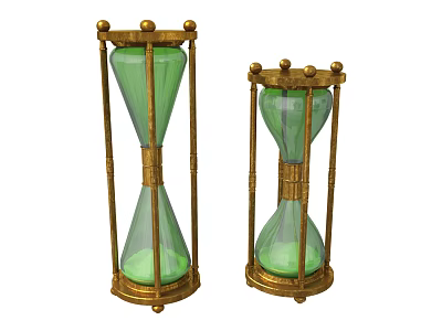 Decorative Ornament Set With Two Hourglasses Golden Frame And Green Sand 3d model