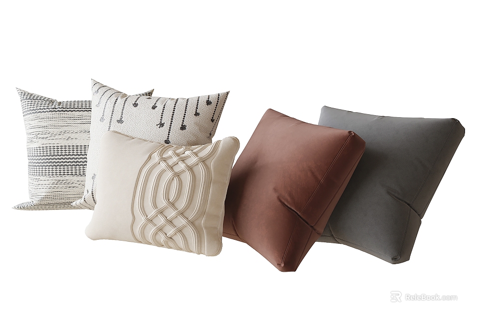 Modern Decorative Pillows With Geometric Patterns And Neutral Colors For Living Room 3d model 
