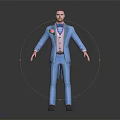 3D Male Character In Light Blue Suit With Pink Vest And Rose Decoration Standing Pose
