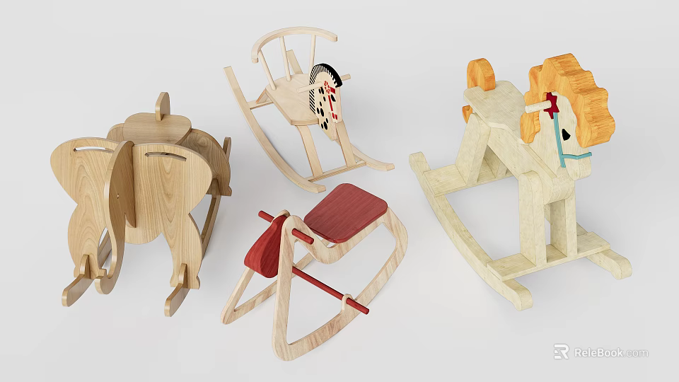 Wooden Building Blocks Set Featuring Rocking Horse Chair And Animal Designs 3d model 