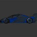 Blue And Gray Streamlined Race Car With Rear Wing And Aerodynamic Body