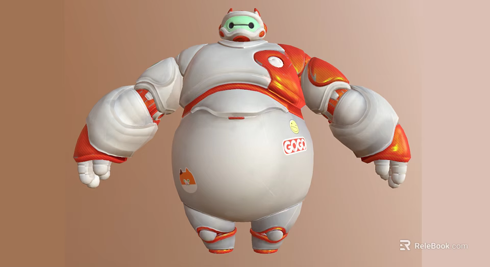 Smart Robot With White Red Body Green Eyes And Friendly Round Design 3d model 