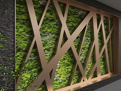 Modern Green Living Wall With Geometric Copper Metal Frame Design 3d model
