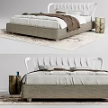 Modern Double Bed Interior With Gray Frame White Sheets Brown Blanket And Wooden Side Table 3d model