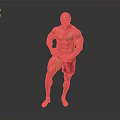 Muscular Man Posing to Showcase Well Developed Muscles in Red Shorts