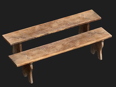 Two Wooden Outdoor Chairs With Natural Texture And Long Seat Design For Garden Or Patio 3d model