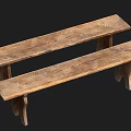 Two Wooden Outdoor Chairs With Natural Texture And Long Seat Design For Garden Or Patio