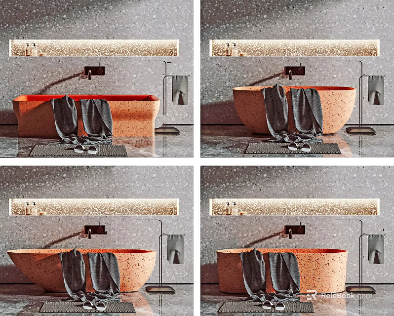 Modern Freestanding Bathtub Interior With Soft Mat Hanging Towels And Wall Light 3d model 