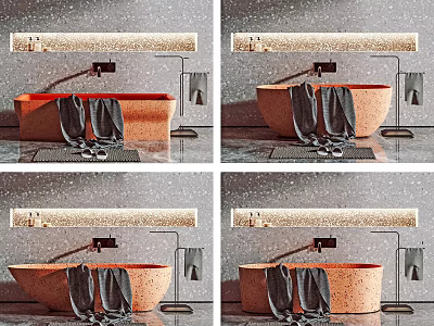 Modern Freestanding Bathtub Interior With Soft Mat Hanging Towels And Wall Light 3d model