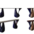 Modern Console Table With Unique Blue And Gold Curved Legs Design 3d model
