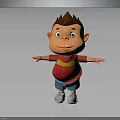Cartoon Little Boy with Brown Hair Blue Eyes Red Yellow Striped Shirt Smiling Arms Outstretched