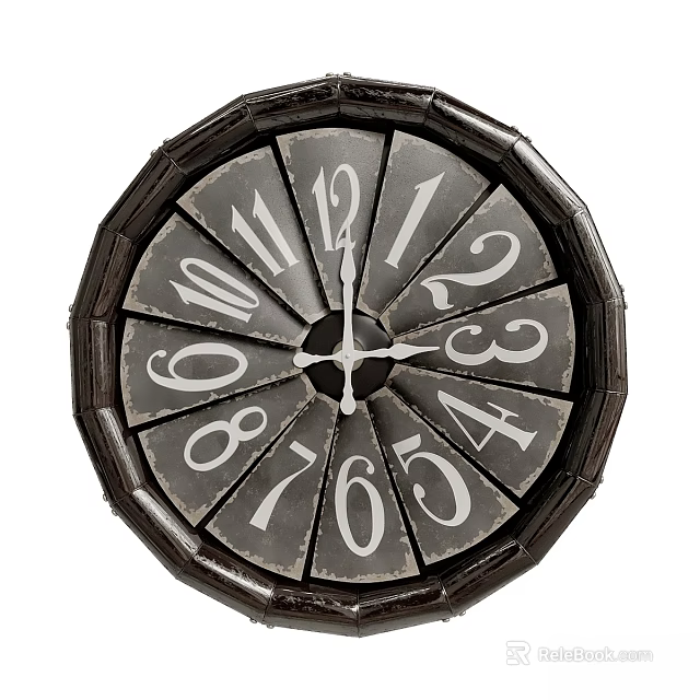 Vintage Wall Clock With Wooden Frame Round Dial And White Numeral Markings 3d model 