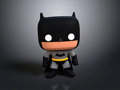 Batman Funko Pop Collectible Toy With Black Cowl Yellow Logo And White Eyes 3d model