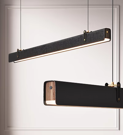 Hanging Black Rectangular Pendant Lights With Modern Design And Wooden Accents For Contemporary Interiors 3d model