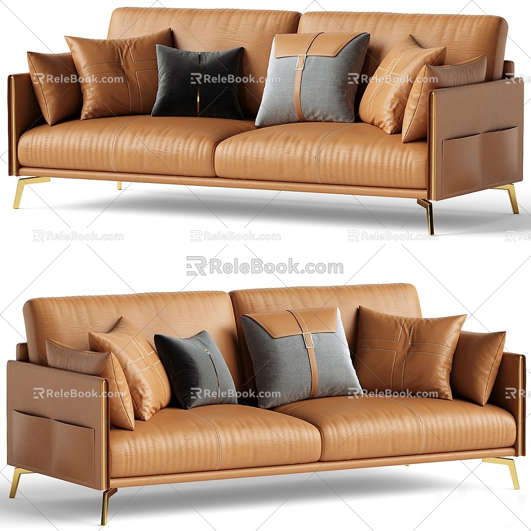 Modern Double Sofa Multiplayer Sofa Leather Sofa Sofa 3d model