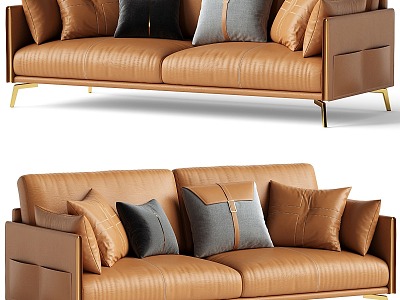 Modern Double Sofa Multiplayer Sofa Leather Sofa model