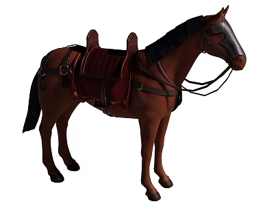 Stylish Brown Horse With Red Saddle Black Bridle And Riding Gear 3d model