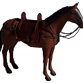 Stylish Brown Horse With Red Saddle Black Bridle And Riding Gear