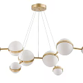 Modern Golden Chandelier with Multiple White Spherical Shades and Metal Frame