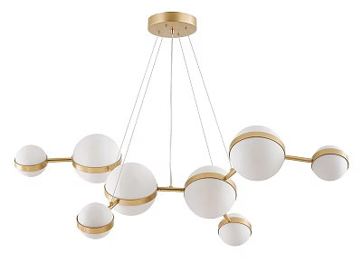 Modern Golden Chandelier with Multiple White Spherical Shades and Metal Frame 3d model