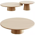 Three Round Light Wood Coffee Tables with Modern Minimalist Cylindrical Base Design 3d model