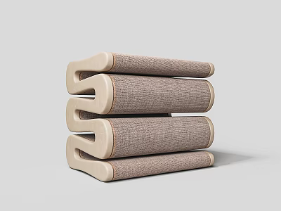 Three Stacked Sofa Stools with Beige Light Brown Fabric Curved Edges for Modern Living Room 3d model