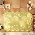 Green Decorative Rug With Floral Pattern And Scalloped Edge For Home Living Room