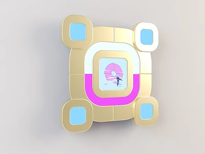 Modern Gold Frame Wall Lamp With Pink White Details And Blue Square Accents 3d model